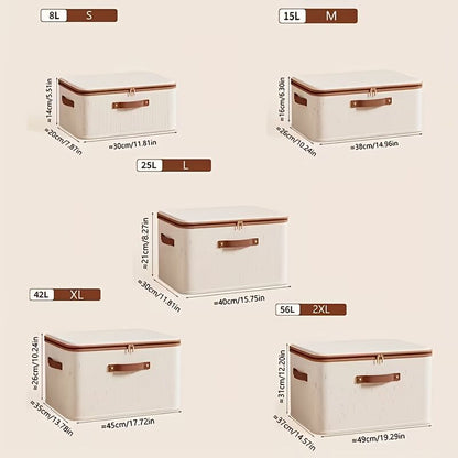 42L Double Zipper Storage Box with Faux Leather Handles | Large Capacity Lidded Basket, Perfect for Storing Clothes, Bedding, and Moving — Ideal for Bedrooms, Dorms, Studies, Wardrobes, Laundry Baskets, Shelf Bins, and Storage Racks.