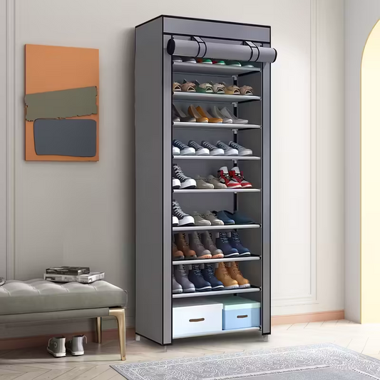 Multi-functional 10-layer shoe rack (can be freely disassembled into any number of layers) - Easy to assemble, portable for storage, suitable for 15 to 27 pairs of sports shoes, high heels and boots, it is an ideal choice for home use