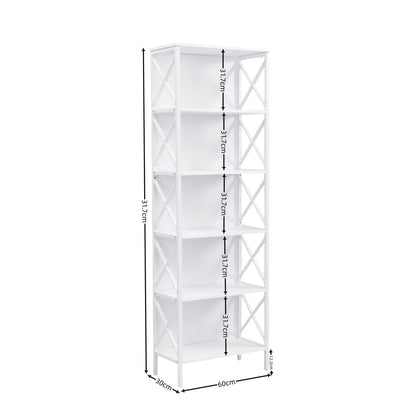 6 Tier Tall Bookshelf, White