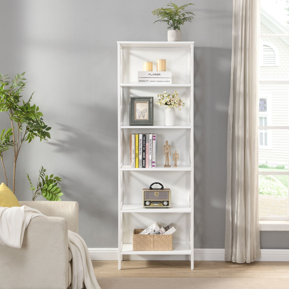 6 Tier Tall Bookshelf, White