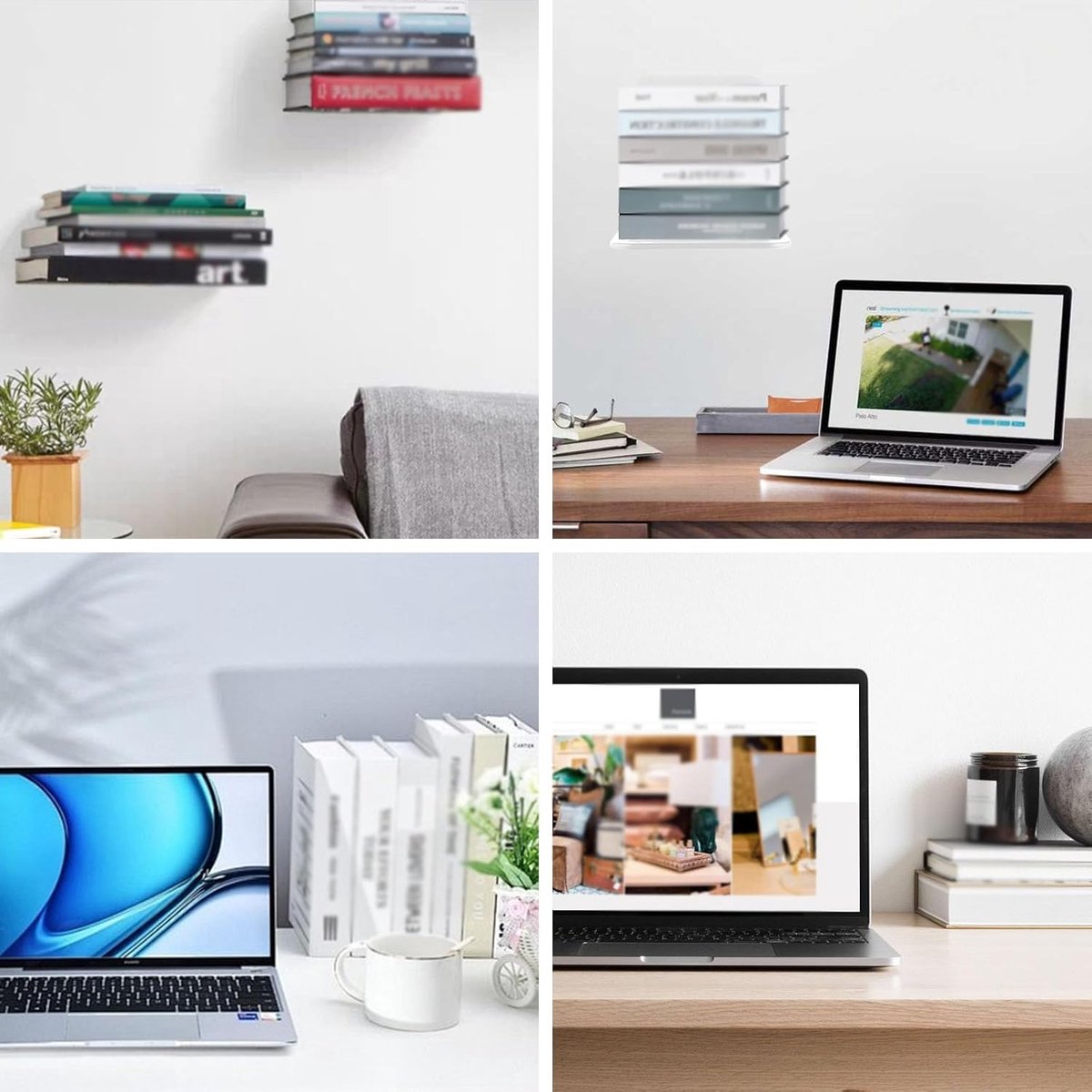 4-piece set - Invisible shelf - Wall shelf - Multifunctional metal shelves - Floating shelves - Wall shelf - Shelf - with screws - for office, classroom and bookstore - White - 6.6 x 6 x 10.5 cm
