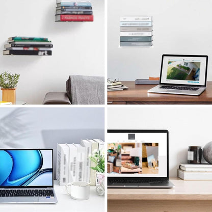 4-piece set - Invisible shelf - Wall shelf - Multifunctional metal shelves - Floating shelves - Wall shelf - Shelf - with screws - for office, classroom and bookstore - White - 6.6 x 6 x 10.5 cm