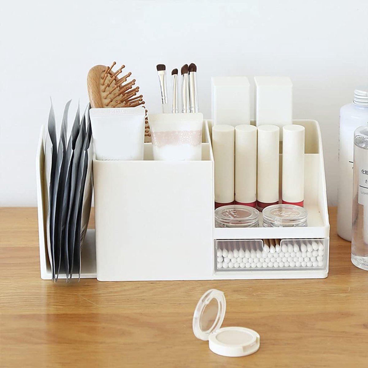 Desk Organizer - Pencil Holder - Storage - Sliding - Desk organizer, pencil holder and card holder, box and container for office, office supplies and dressing table - Gray