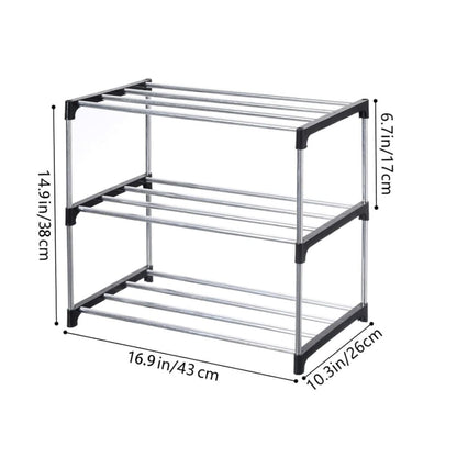 Stackable Shoe Rack 3-Tier Space Saving Storage for Shoes and Bags, 43×26×38cm