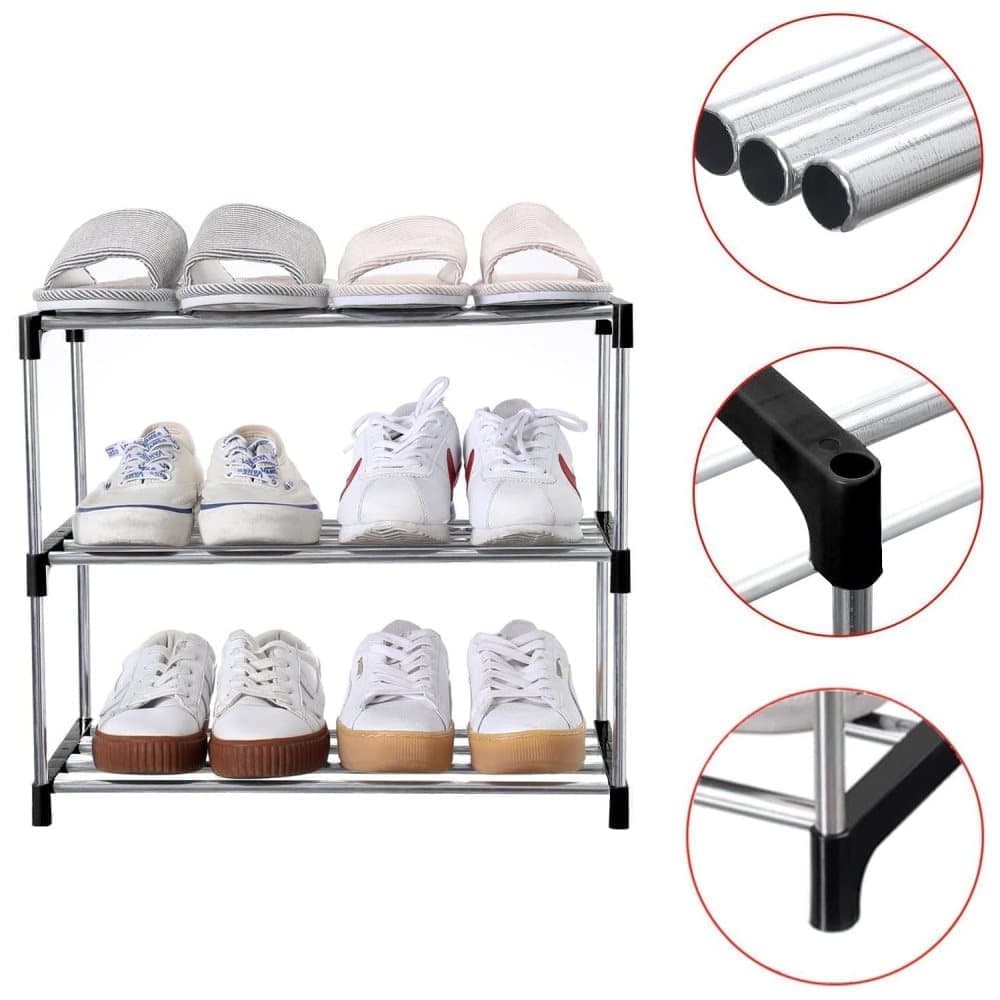 Stackable Shoe Rack 3-Tier Space Saving Storage for Shoes and Bags, 43×26×38cm