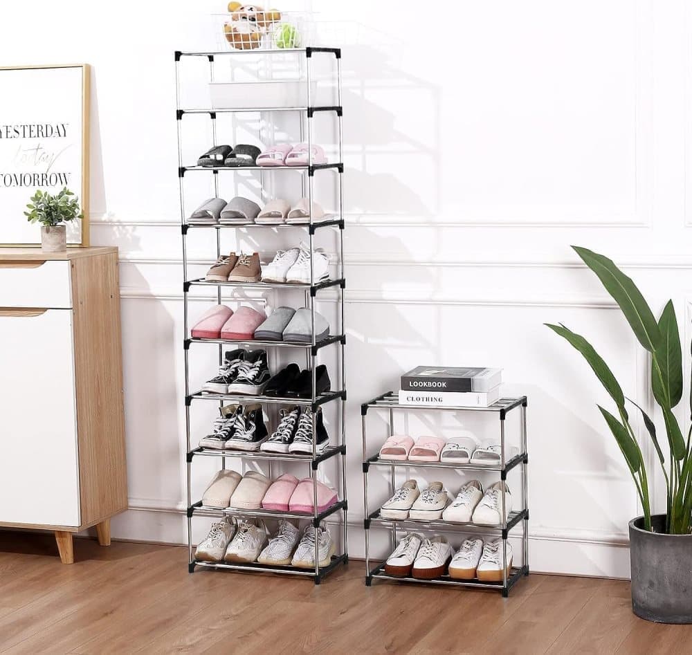3-Tier Stackable Shoe Rack, Space Saving Storage for Shoes Bags and Accessories, 43 x 26 x 55cm