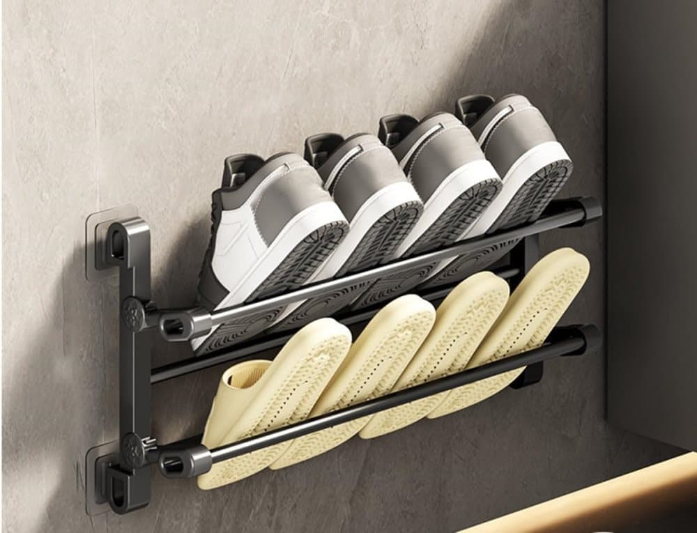 Wall-Mounted Folding Shoe Rack, 50x25.8x12cm, Space-Saving No-Drill Storage Organizer