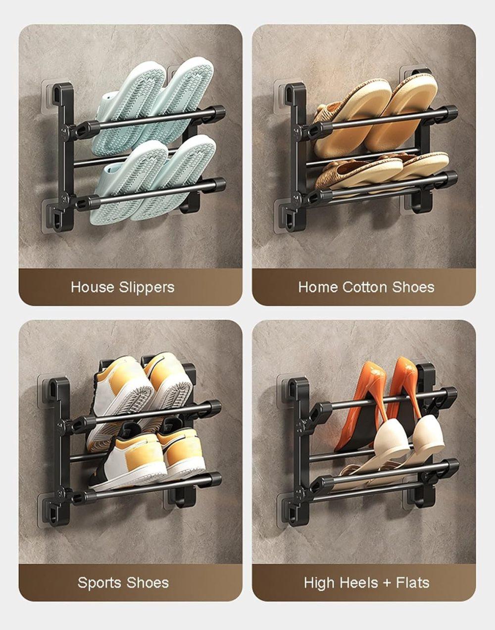 Wall-Mounted Folding Shoe Rack, 50x25.8x12cm, Space-Saving No-Drill Storage Organizer