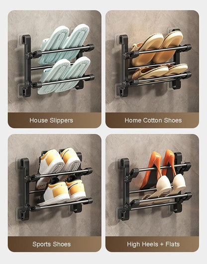 Wall-Mounted Folding Shoe Rack, 50x25.8x12cm, Space-Saving No-Drill Storage Organizer