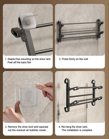 Wall-Mounted Folding Shoe Rack, 50x25.8x12cm, Space-Saving No-Drill Storage Organizer
