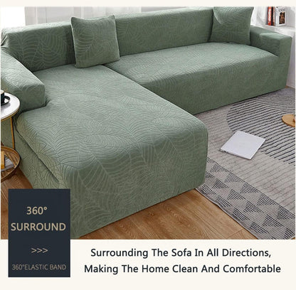 Waterproof sofa cover - Beige jacquard leaf pattern - For 3-seater sofa (185-230 cm)
