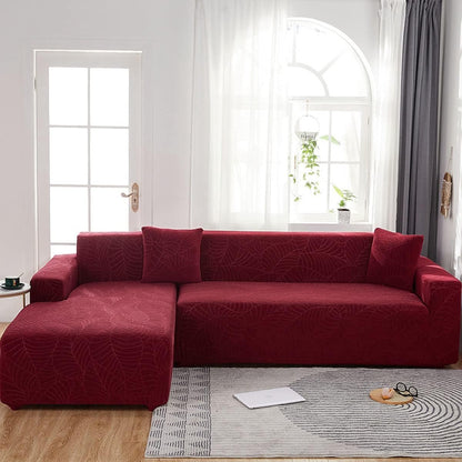 Waterproof sofa cover - Wine red jacquard leaf pattern - For 2-seater sofa (145-180 cm)