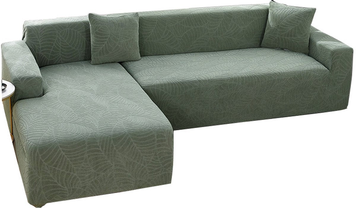 Waterproof sofa cover - Grass green jacquard leaf pattern - For 2-seater sofa (145-180 cm)