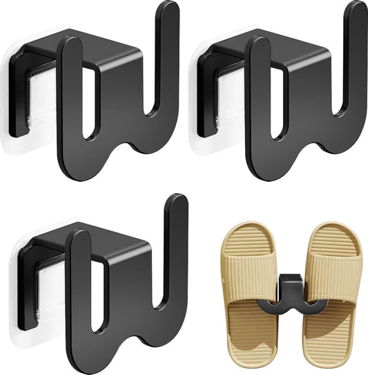 Shoe Storage - 3 Pieces - Shoe Stacker - Shoe Holder - Hanging Shoe Rack - Slipper Storage - Shoe Rack - Hooks - Space-Saving - Wall Mounting - No Drilling Required - Universal - Self-Adhesive - For Bathroom/Bedroom/Living Room - Black