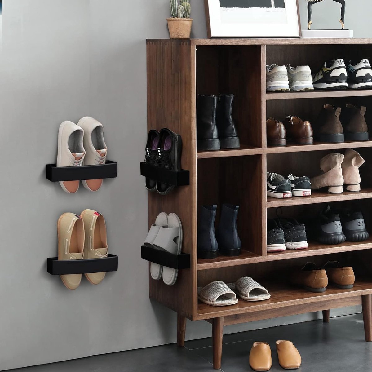 Hanging Shoe Rack for Door - Self-Adhesive Shoe Racks - 4 Pieces - Shoe Rack - Shoe Storage - Shoe Organizer - Shoe Storage System - Shoe Rack - Hanging Shoe Rack for Door - Adjustable Wall-Mounted Shoe Rack - Black - No Drilling Required