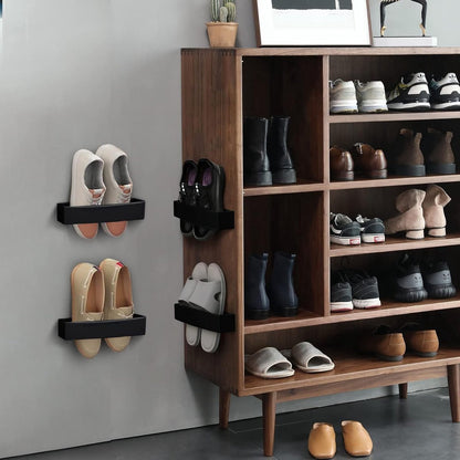 Hanging Shoe Rack for Door - Self-Adhesive Shoe Racks - 4 Pieces - Shoe Rack - Shoe Storage - Shoe Organizer - Shoe Storage System - Shoe Rack - Hanging Shoe Rack for Door - Adjustable Wall-Mounted Shoe Rack - Black - No Drilling Required