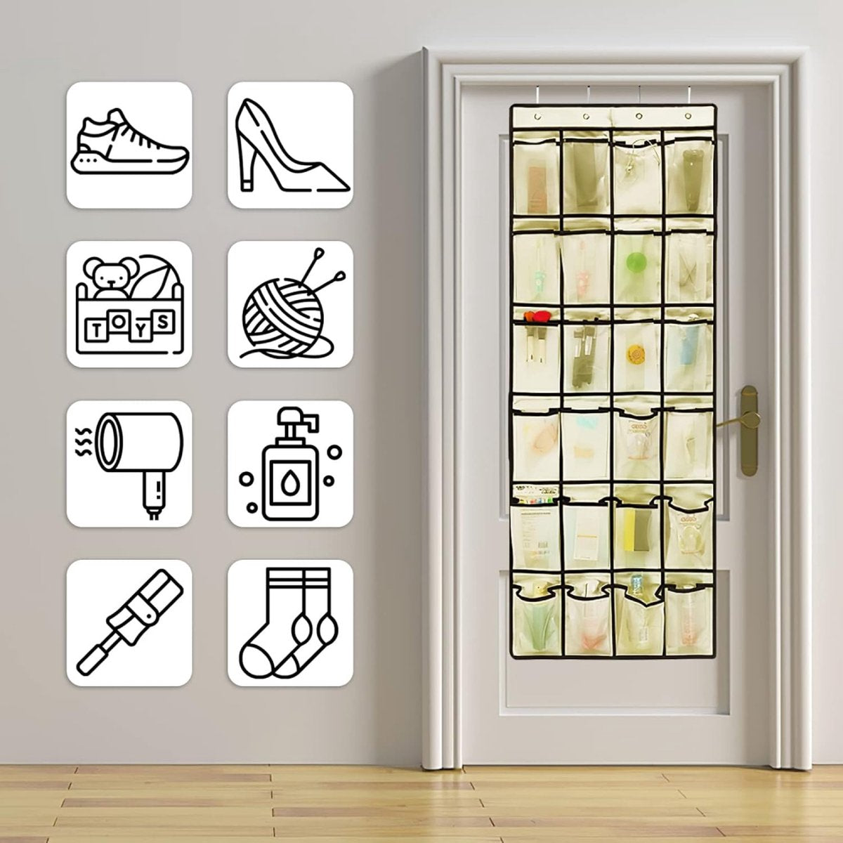 Hanging Shoe Bag - 24 Slots - Shoe Storage - Door Organizer - Hanging Shoe Rack - Shoe Organizer - Door Storage Bag - Hanging Storage - Solution for Shoes Scattered Around - Hanging Shoe Cabinet - Shoe Bag - Beige