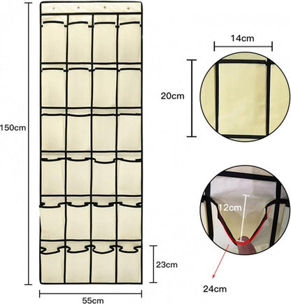 Hanging Shoe Bag - 24 Slots - Shoe Storage - Door Organizer - Hanging Shoe Rack - Shoe Organizer - Door Storage Bag - Hanging Storage - Solution for Shoes Scattered Around - Hanging Shoe Cabinet - Shoe Bag - Beige