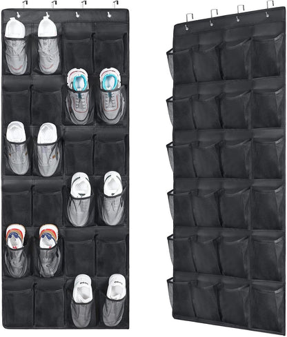 2-Piece Hanging Shoe Bag - Behind the Door Shoe Hanging Holder Rack - Shoe Rack - Shoe Organizer - Shoe Bag - with 48 Large Mesh Pockets - Clear Fabric Shoe Hanger Storage Organizer Bag - Hanging Organizer - Shoe Organizer