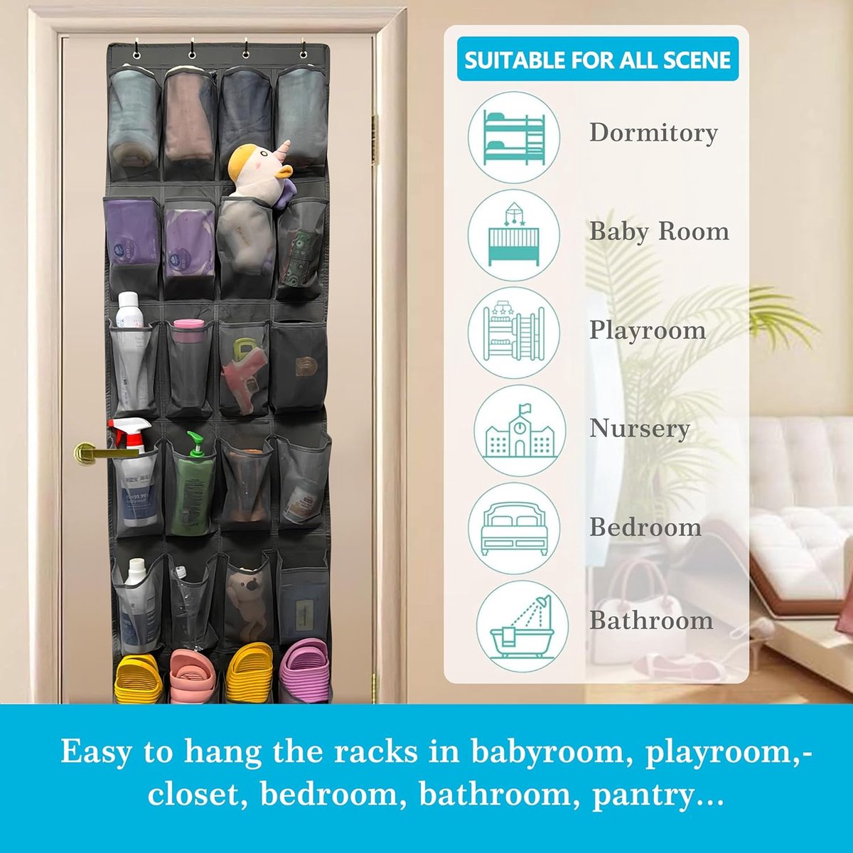 2-Piece Hanging Shoe Bag - Behind the Door Shoe Hanging Holder Rack - Shoe Rack - Shoe Organizer - Shoe Bag - with 48 Large Mesh Pockets - Clear Fabric Shoe Hanger Storage Organizer Bag - Hanging Organizer - Shoe Organizer