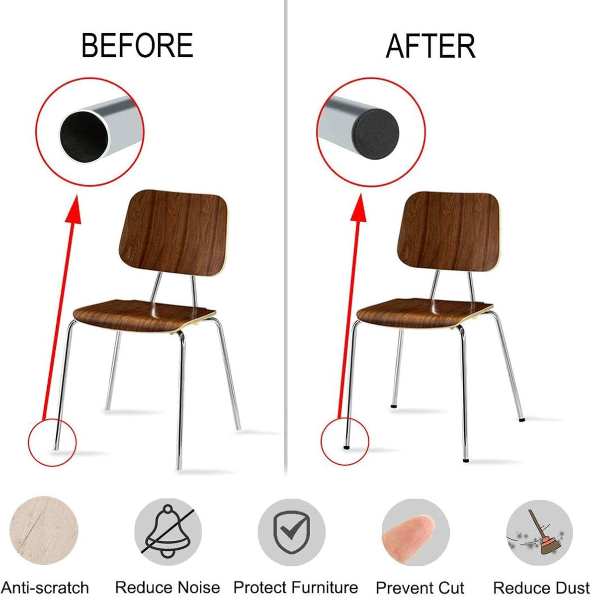 32 pieces - Furniture mats - 16 mm - furniture legs - furniture leg pads - round plastic plugs - end caps for pipes - furniture glides - for tables and chairs - black chair leg protectors - for hardwood floor tiles - black