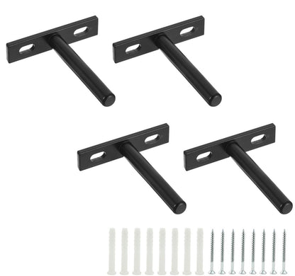 4 pieces - concealed floating shelf brackets - 3 inch - silver - shelves - floating shelf support brackets - steel - wall mounting - screws and plugs included - T-brackets for shelves - for floating wooden shelves - black - 76 mm