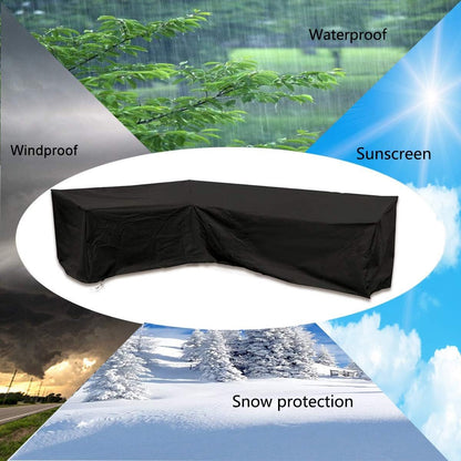 L-shaped garden bench cover - Garden furniture cover - L-shaped garden furniture protective cover with drawstrings at the bottom - Protective cover for L-shaped lounge set - Weatherproof - 210D L-shaped garden furniture tarpaulin - Black - 286 × 222 × 82c