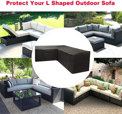 L-shaped garden bench cover - Garden furniture cover - L-shaped garden furniture protective cover with drawstrings at the bottom - Protective cover for L-shaped lounge set - Weatherproof - 210D L-shaped garden furniture tarpaulin - Black - 286 × 222 × 82c