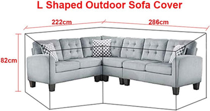 L-shaped garden bench cover - Garden furniture cover - L-shaped garden furniture protective cover with drawstrings at the bottom - Protective cover for L-shaped lounge set - Weatherproof - 210D L-shaped garden furniture tarpaulin - Black - 286 × 222 × 82c
