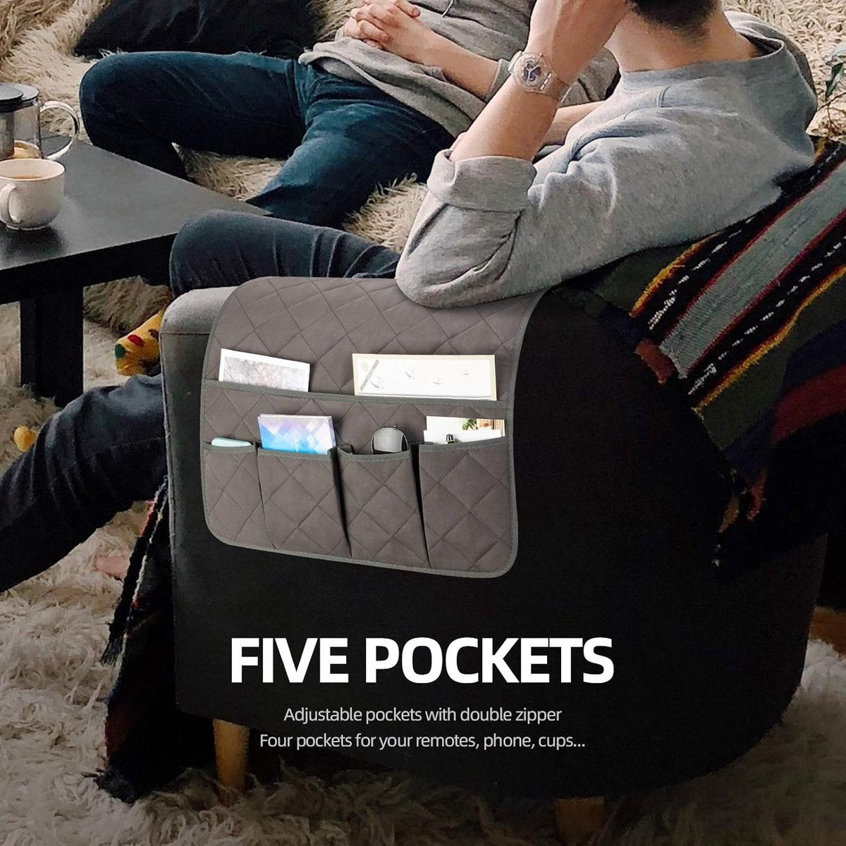 Bed and sofa organizer - Storage - Storage bag - Bed storage - Sofa storage - Bed storage bag - Bedside pocket storage bag gray - Magazine holder - Sofa chair couch - Armrest organizer - 50*90cm