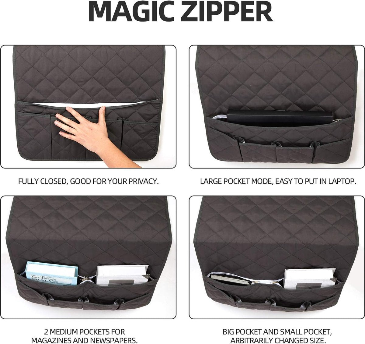 Bed and sofa organizer - Storage - Storage bag - Bed storage - Sofa storage - Bed storage bag - Bedside pocket storage bag gray - Magazine holder - Sofa chair couch - Armrest organizer - 50*90cm