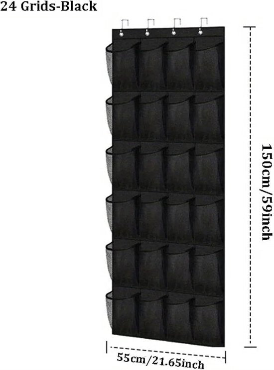 Shoe rack with 24 compartments - Made of sturdy and durable Oxford cloth - Can be hung on a door - Suitable for wardrobes with mesh walls - Black