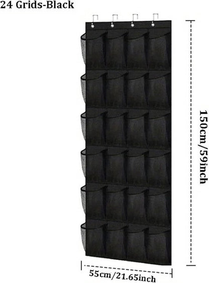 Shoe rack with 24 compartments - Made of sturdy and durable Oxford cloth - Can be hung on a door - Suitable for wardrobes with mesh walls - Black