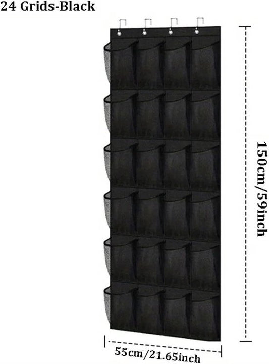 Shoe rack with 24 compartments - Made of sturdy and durable Oxford cloth - Can be hung on a door - Suitable for wardrobes with mesh walls - Black