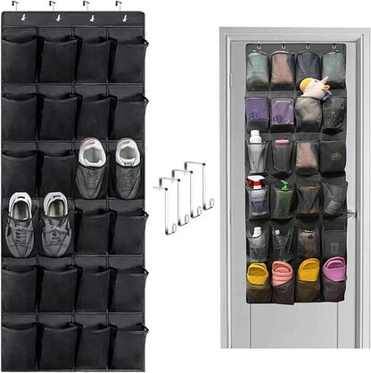 Shoe rack with 24 compartments - Made of sturdy and durable Oxford cloth - Can be hung on a door - Suitable for wardrobes with mesh walls - Black