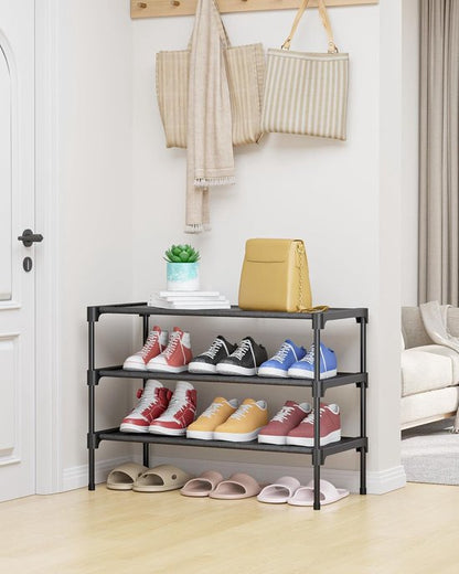 Shoe Rack - 3-Tier Storage Rack - Stackable - 27.5 Inch Wide - Black
