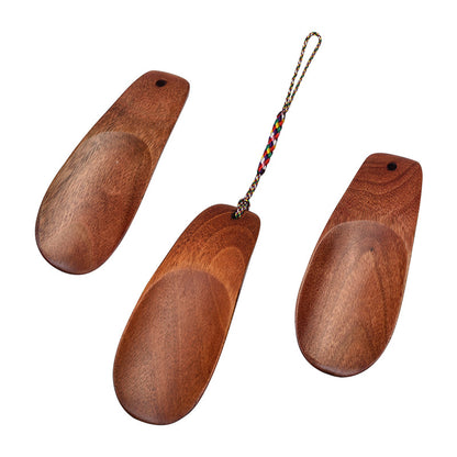 Shoehorn - Wooden Mini Shoehorn - Portable Shoe Helper - Japanese Design - Compact - With Braided Wrist Strap - Suitable for Children