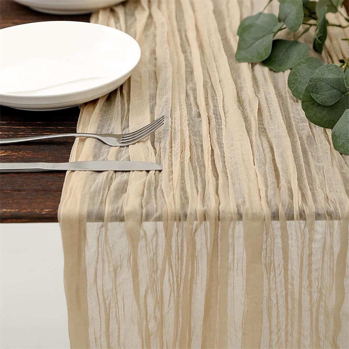 PALIFEUR Cheesecloth Table Runner, 35 x 71 Inch Cheese Cloth Table Runner for Wedding Bridal Shower Party, Home Decorations Table Runners Cheesecloth Beige