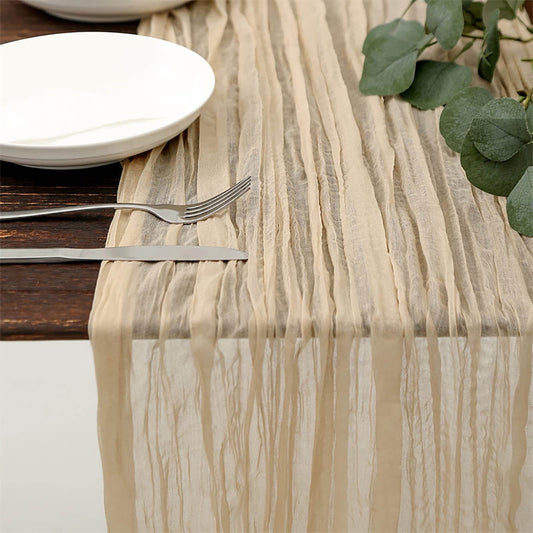 PALIFEUR Cheesecloth Table Runner, 35 x 71 Inch Cheese Cloth Table Runner for Wedding Bridal Shower Party, Home Decorations Table Runners Cheesecloth Beige