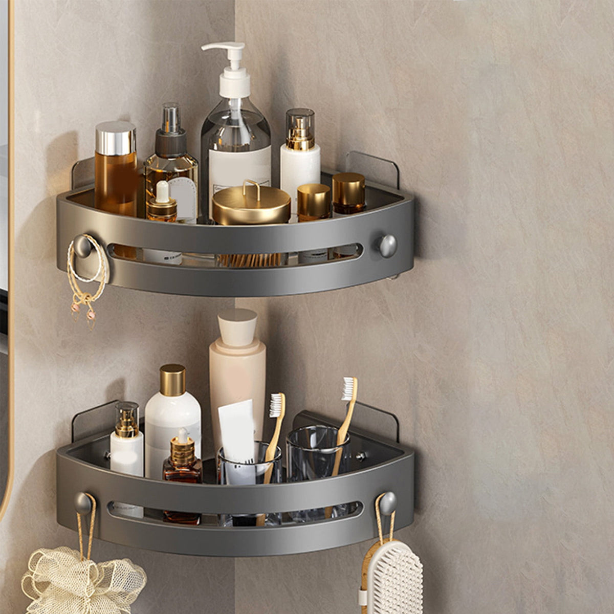 Tyidzon Bathroom Corner Shelf Gray Wall Mounted Corner Shower Caddy Kitchen Corner Shelves No Drill Shower Organizer Gray