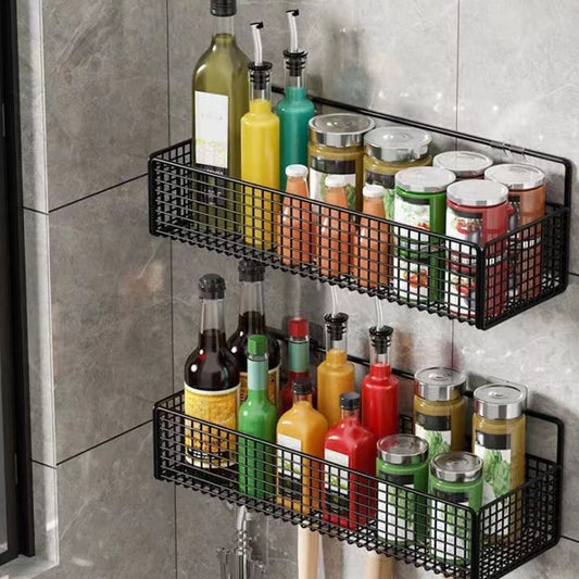 Hanging Floating Shelves, 2 Sets Of Wall Mounted Shelves For Wall Storage, Hanging Storage Shelf For Bathroom, Living Room, Bedroom, Kitchen Seasoning Rack Shower Toiletries Basket Black