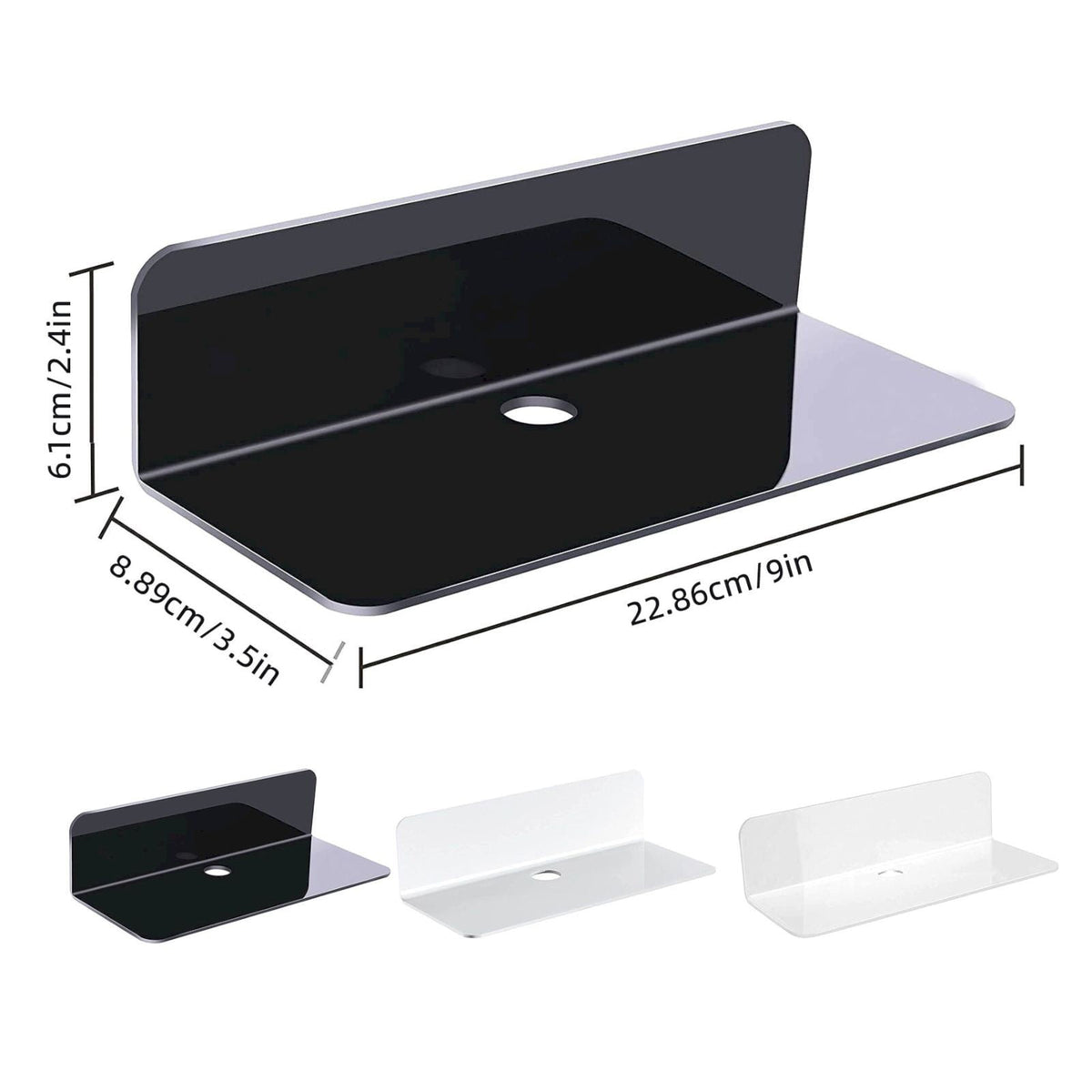 Acrylic Floating Shelves, 9 Inch Acrylic Wall Mounted Hanging Shelf Bookshelf for Bedroom, Gaming Room, Living Room, Bathroom, Office, 3.5x9.0x2.4 3.5" x 9.0" x 2.4" Black