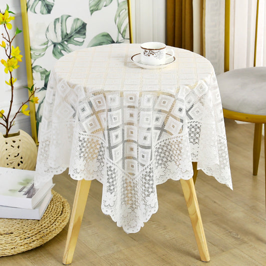 Vintage Square Small Table Cloth,35 X 35 Inch Crochet Tablecloths for Round Coffee Table,Lace Doilies Cotton Beige Square Tablecloths Table Cover Table Topper Wedding Home Party Decoration Beige