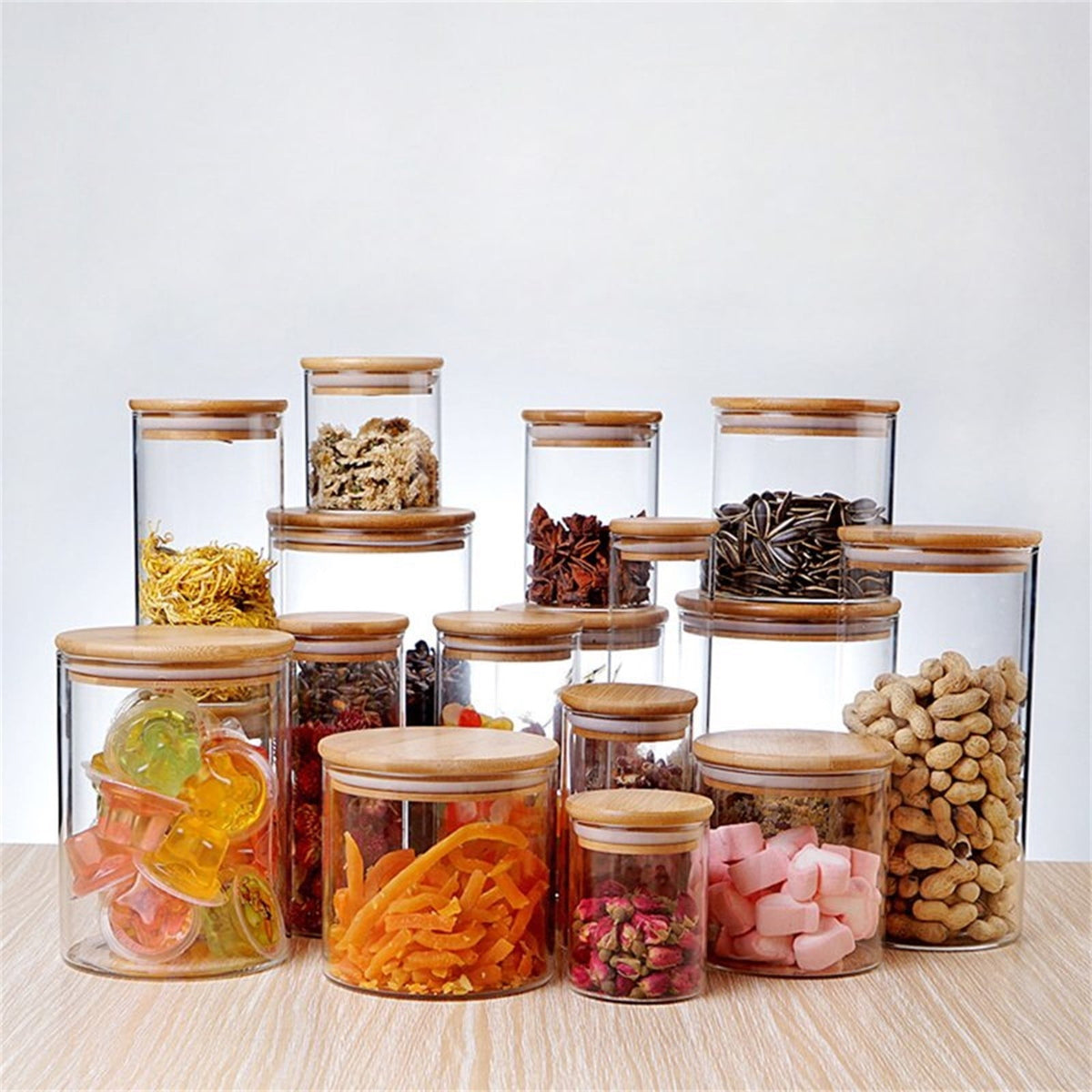 CGZQFEI Glass Storage Containers with Lids, Glass Jars with Lids, Clear Food Jar, Round Canister, Pantry Organizers and Storage for Cookie Flour Oat Pasta Tea Coffee Bean,175ml,2.55x3.14' Clear1