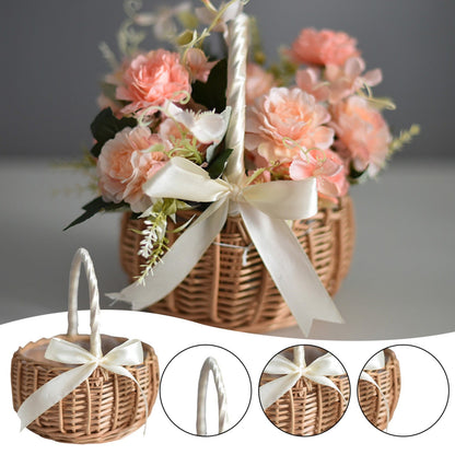 Wedding Flower Girl Basket, Wicker Rattan Flower Basket with Handle, Petal Basket Candy Storage Basket , Rattan Box Home Decoration, Khaki, 5.9x7.48 5.9" x 7.48" Khaki