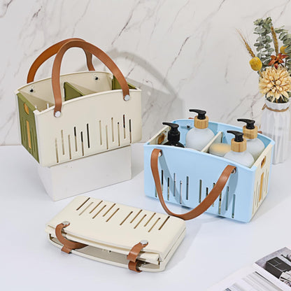 Cotton Woven Basket with PU Leather Handle, Clothes Toys Candy Gifts Cotton Rope Organizer, Living Room Basket Bathroom Shower Storage Laundry Basket, Dog Cat Bed, Fall Basket, 11.02x8.66x4.33 11.02" x 7.09" x 6.5" Green