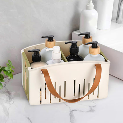 Cotton Woven Basket with PU Leather Handle, Clothes Toys Candy Gifts Cotton Rope Organizer, Living Room Basket Bathroom Shower Storage Laundry Basket, Dog Cat Bed, Fall Basket, 11.02x8.66x4.33 11.02" x 7.09" x 6.5" Green