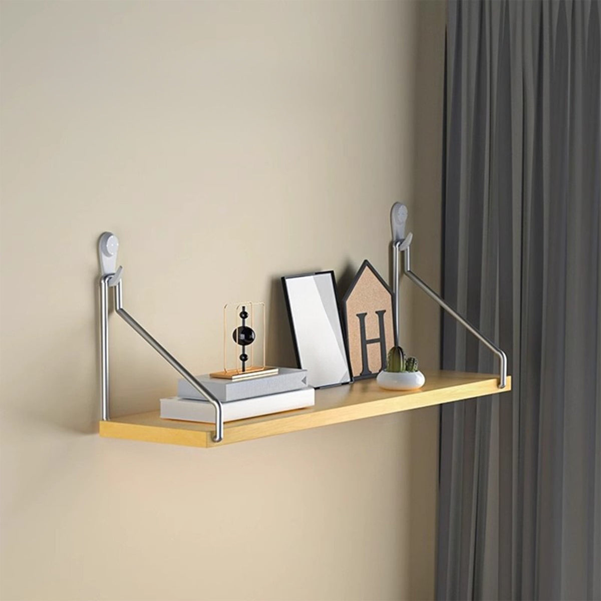 No-Drill Wall-Mounted Shelf with Adhesive Strips and Damage-Free Nails,Easy Installation on Any Wall Surface,Triangular Support,Versatile Use for Bedside,Projector,Router,Book Storage Yellow
