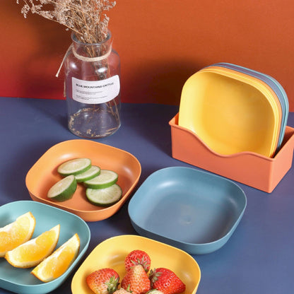 1Pc Square Cereal Bowls,Plastic Small Bowls For Kitchen,Reusable Lightweight Dinner Plate,Plastic Square Bowl,6 Inch Shallow Serving Bowls For Soup Salad Oatmeal Snack Dessert Ice Cream,Orange 5.51" x 5.51" x 1.18" Green