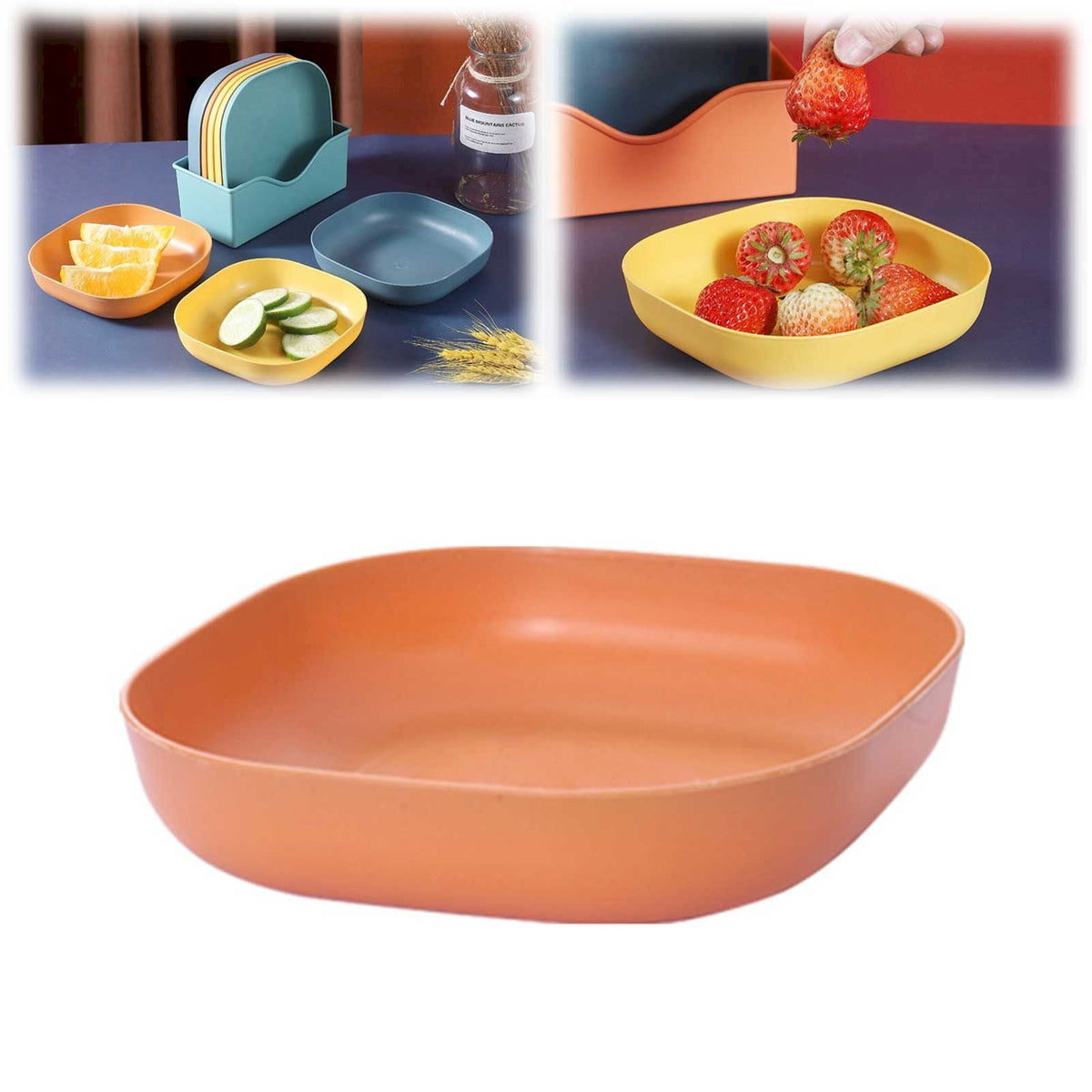 1Pc Square Cereal Bowls,Plastic Small Bowls For Kitchen,Reusable Lightweight Dinner Plate,Plastic Square Bowl,6 Inch Shallow Serving Bowls For Soup Salad Oatmeal Snack Dessert Ice Cream 5.51" x 5.51" x 1.18" Orange